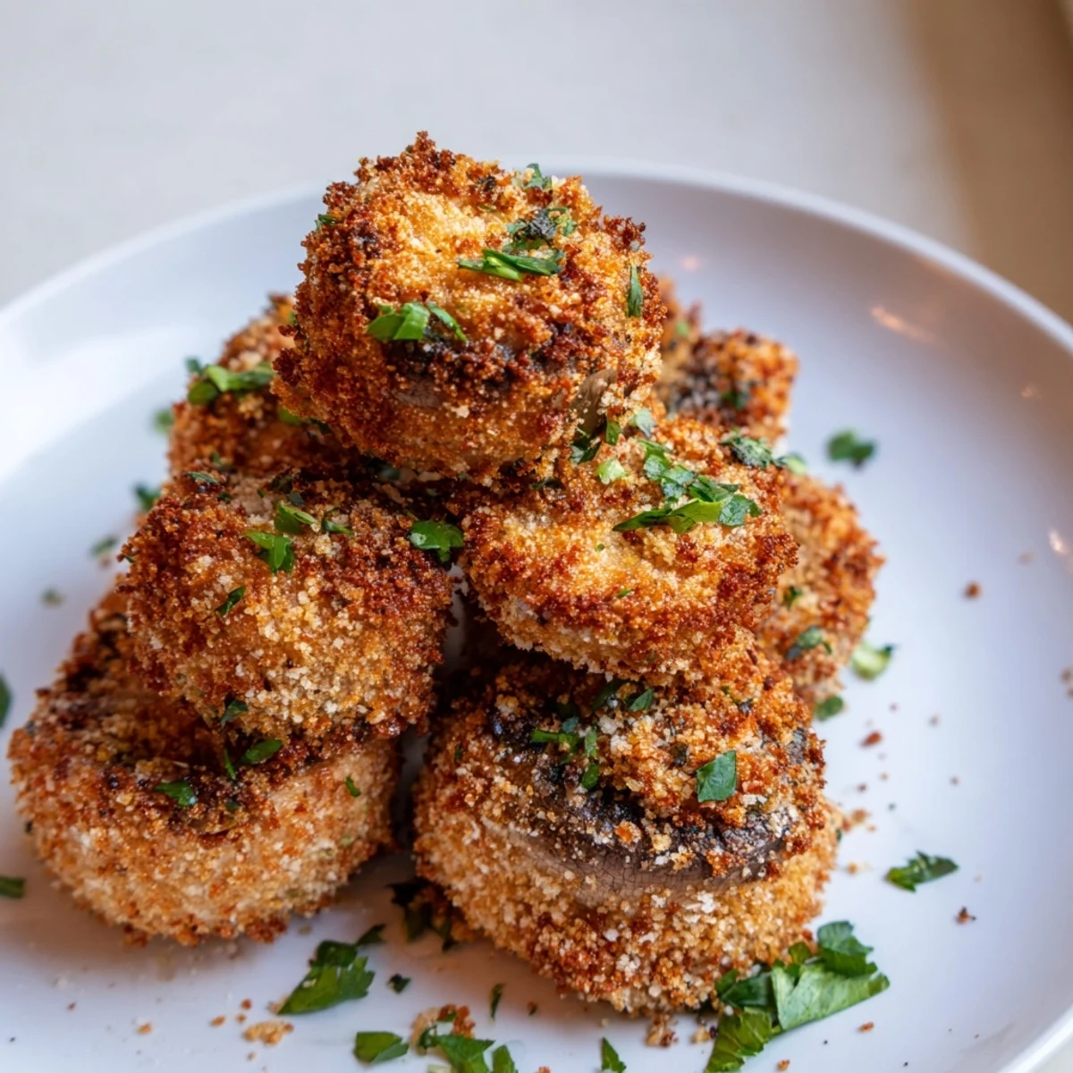 Crispy fried mushrooms served with creamy dipping sauce for an appetizing snack spread