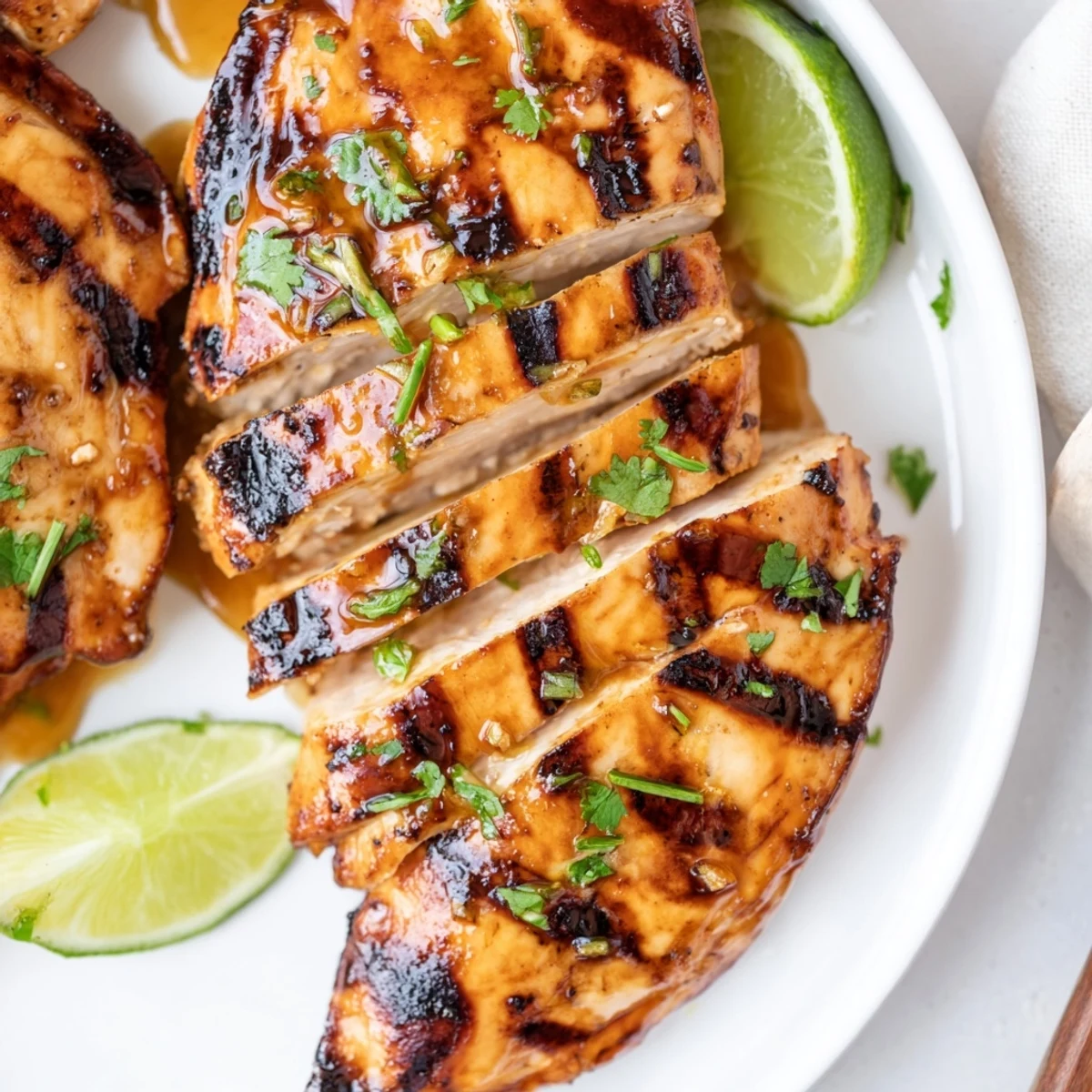 Juicy grilled slices of Key West Grilled Chicken With Tropical Citrus Marinade, cilantro