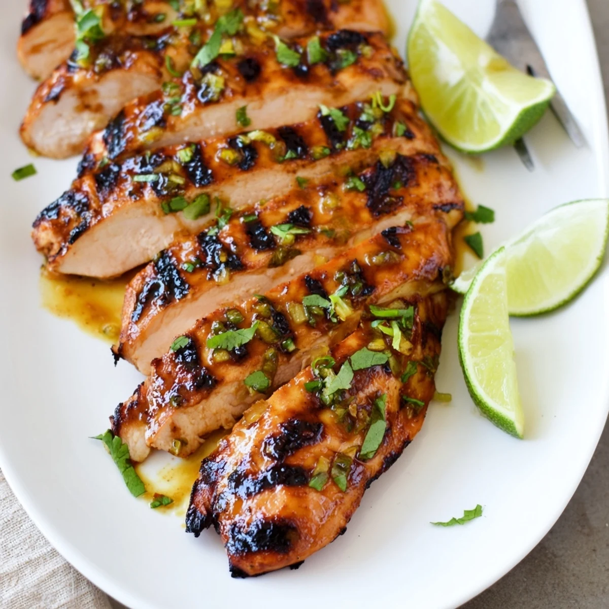Key West Grilled Chicken With Tropical Citrus Marinade, golden char marks and lime