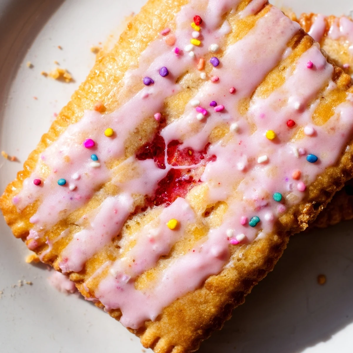 Freshly baked strawberry pop tart cookies with sweet jam filling and vanilla icing topping