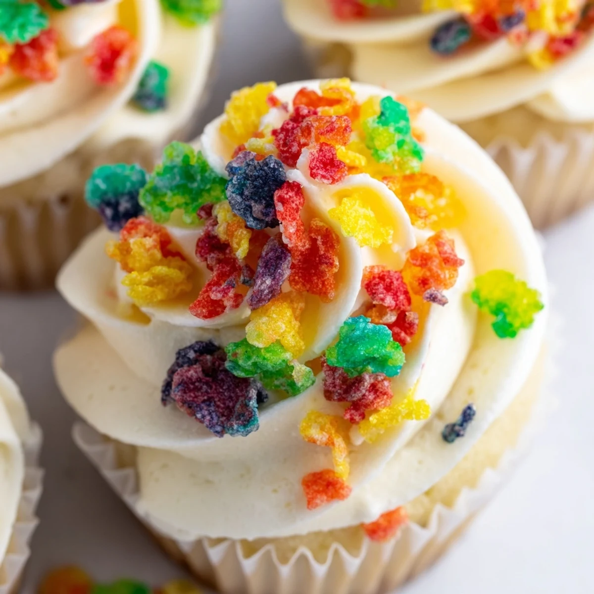 Vibrant bowl of creamy Fruity Pebbles frosting mixed with crunchy colorful cereal pieces
