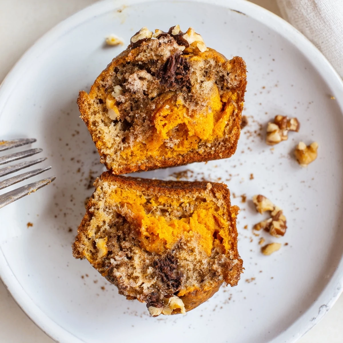 Warm Butternut Squash Banana Muffins with golden tops, cinnamon scent.