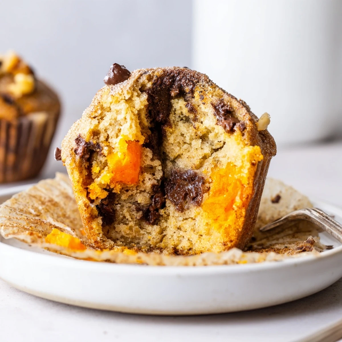 Fresh-baked Butternut Squash Banana Muffins cooling on rack, nutty crumbs.