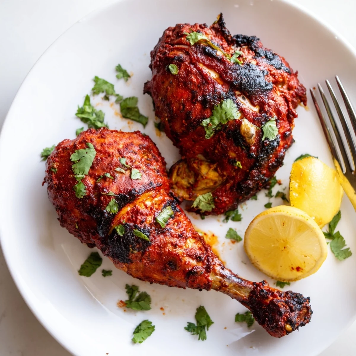 Smoky Tandoori Chicken marinated in yogurt, served with warm naan.