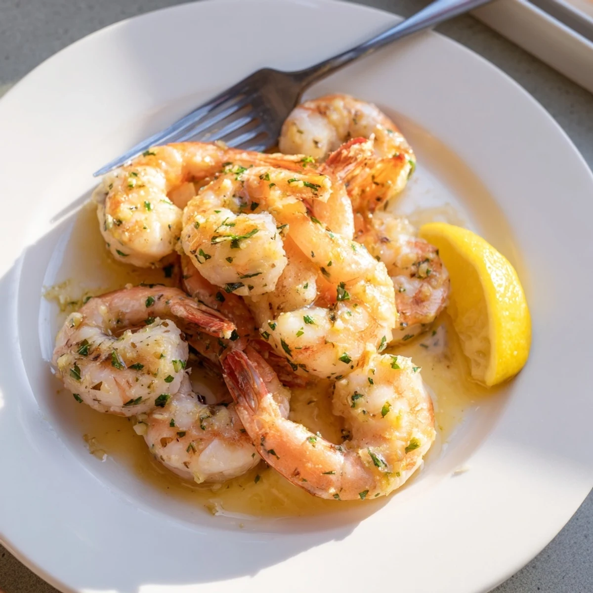Plump buttered shrimp coated in a silky garlic butter sauce served with crusty bread