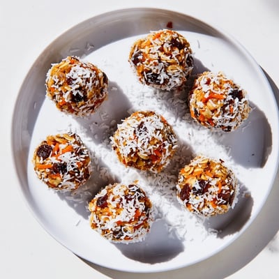 Sweet No Bake Carrot Cake Bites arranged neatly on a chilled white platter.