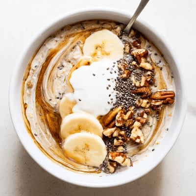 Jar of Brown Sugar Coffee Overnight Oats, chilled and coffee-scented for breakfast